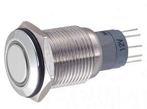Кнопка M16 ON-ON LED12V JHC1 3A/250V 5c IP65 -белая-